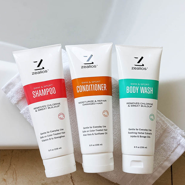 Zealios Swim & Sport Shampoo, Conditioner & Body Wash 8 oz